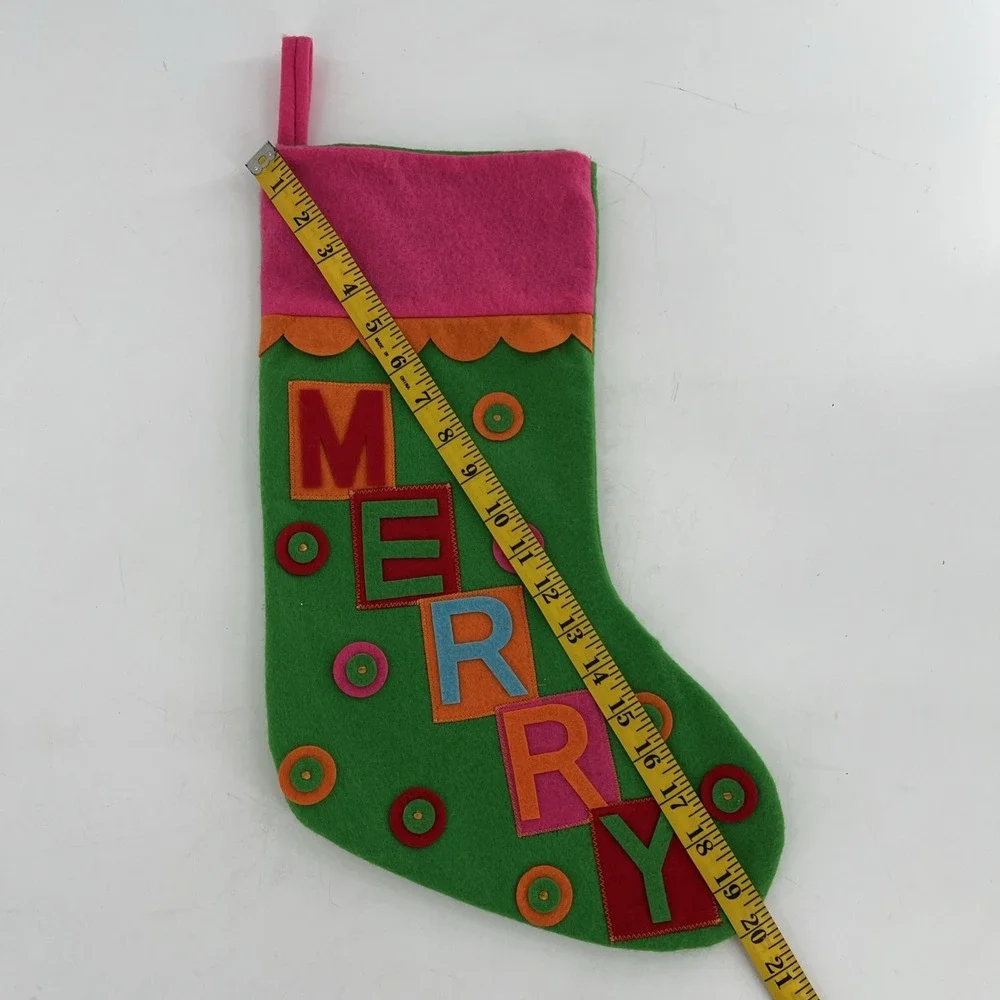 Set of 2 Vintage‎ 80s-90s Felt Christmas Stockings MERRY Spellout Colorful 20